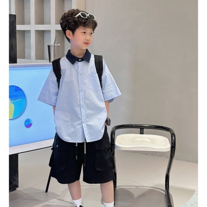 Hàng Mới Về Áo Sơ Mi Ngắn Tay Phong Cách Preppy Mẫu Mới 2023 Thời Trang Cho Bé Trai