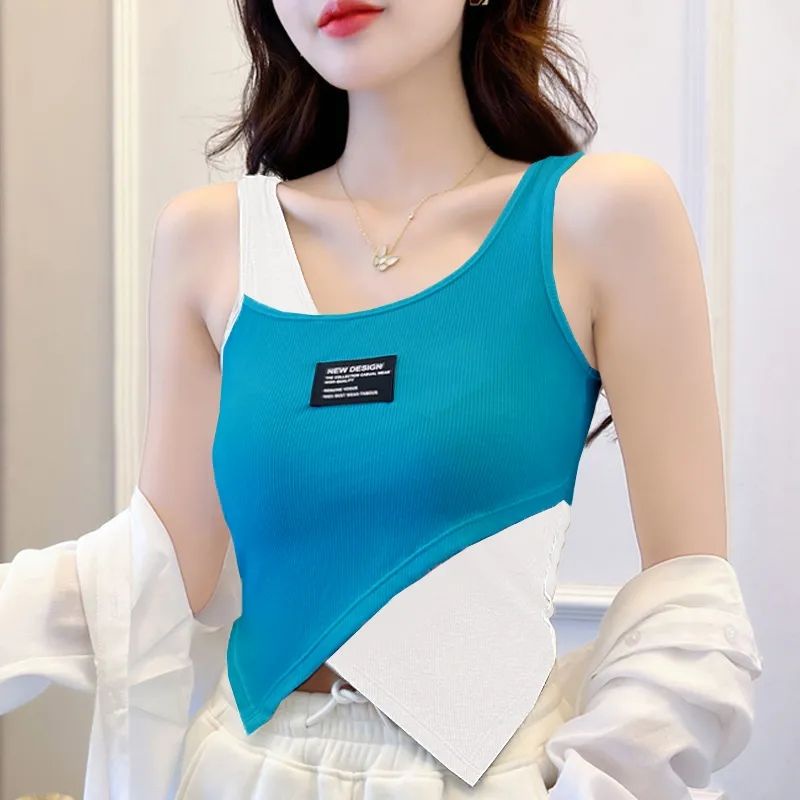 Khuyến Mãi Phong Cách Mới ~ Áo Hai Dây Không Tay Màu Tương Phản Quyến Rũ Cho Nữ