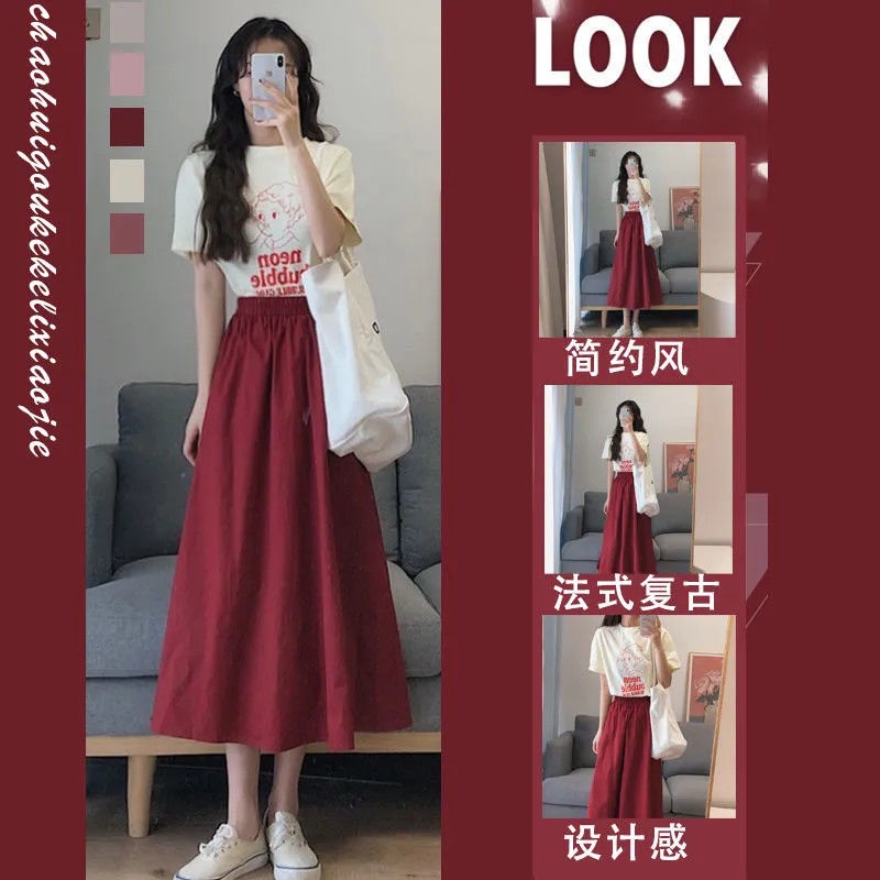 Hàng Mới Về Set Áo Thun + Chân Váy Phong Cách Retro Hong Kong Sang Trọng