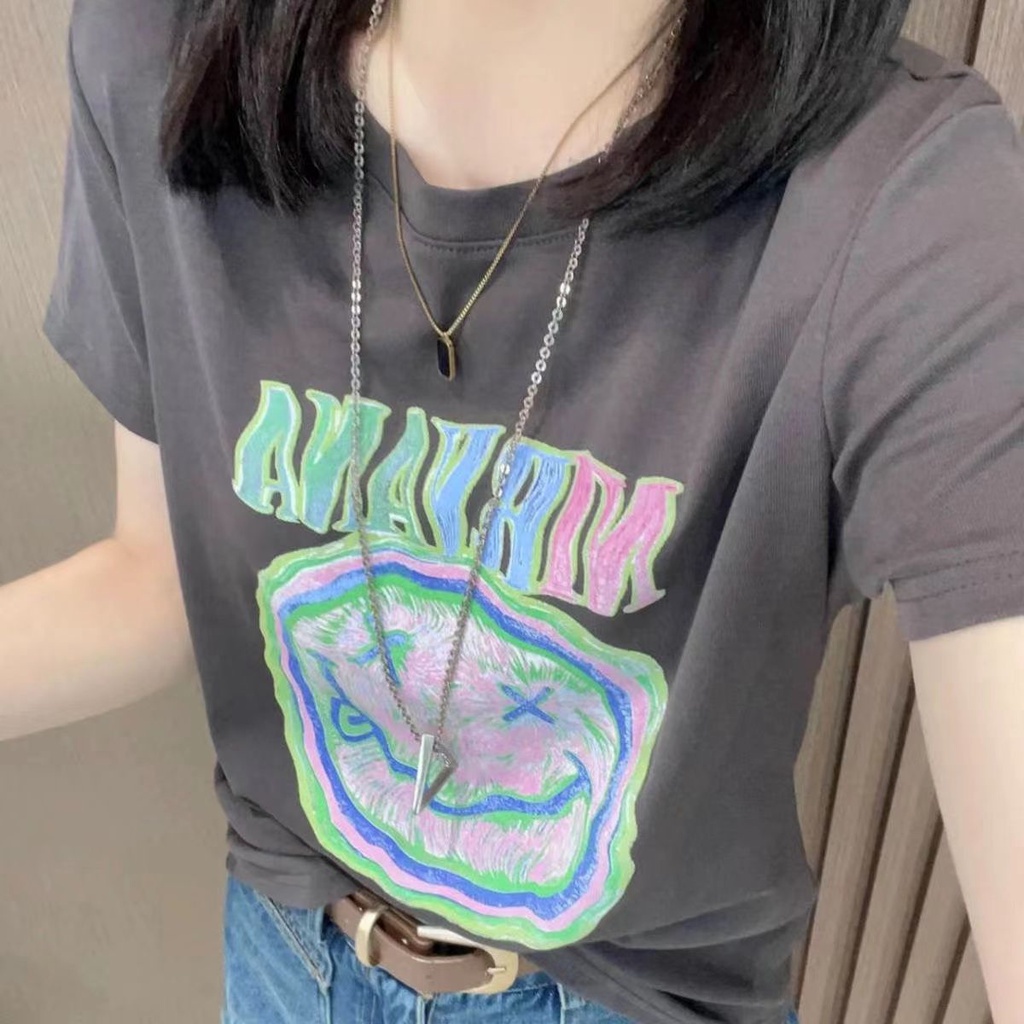 Áo Thun Tay Ngắn Cổ Tròn In Hình Thời Trang Dành Cho Nữ