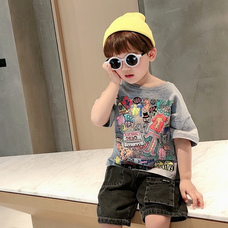 Áo Thun Cotton Ngắn Tay Phong Cách Phương Tây Mùa Hè Hàn Quốc 2023 Cho Bé Trai