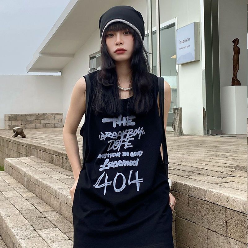 Áo Thun Thể Thao 100% Cotton Không Tay Dáng Rộng In Chữ Phong Cách Đường Phố Dành Cho Nam Và Nữ