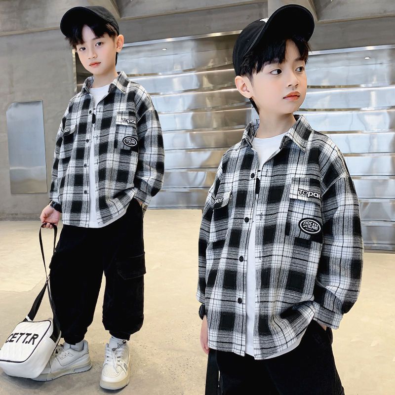 Hàng Mới Về Mới Áo Sơ Mi Tay Dài Họa Tiết Kẻ Sọc Thời Trang 2023 Dành Cho Bé Trai