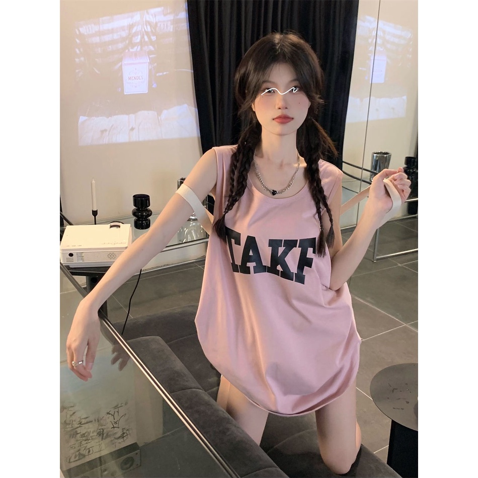 Áo Thun Không Tay Dáng Rộng In Chữ Phong Cách Thể Thao Thời Trang Mùa Hè Hàng Mới Dành Cho Bạn Nữ / Búp Bê Barbiecore