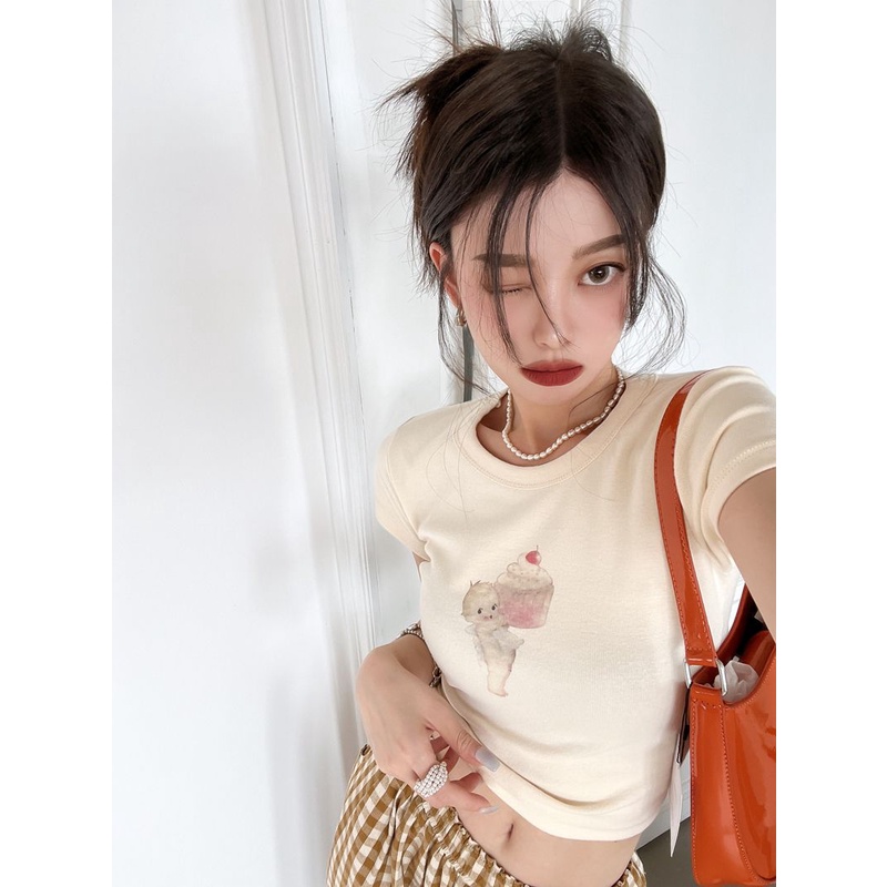 Áo Thun Cotton Ngắn Tay Ôm Dáng Phong Cách Mới Cho Nữ