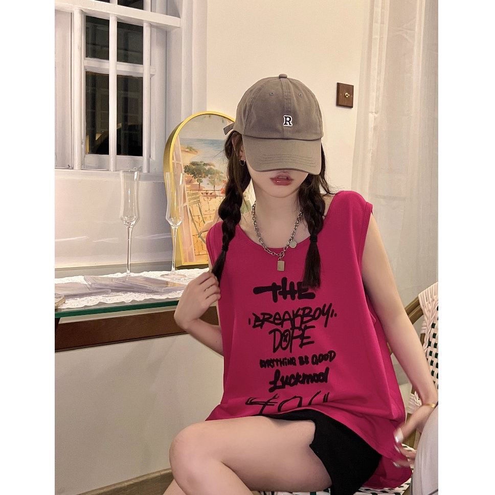 Áo Thun Thể Thao 100% Cotton Không Tay Dáng Rộng In Chữ Phong Cách Đường Phố Dành Cho Nam Và Nữ