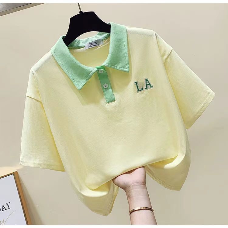 Áo Thun polo Cotton Nguyên Chất Tay Ngắn Dáng Rộng Màu Tương Phản Phong Cách Hàn Quốc Thời Trang Mùa Hè Mới Cho Nữ