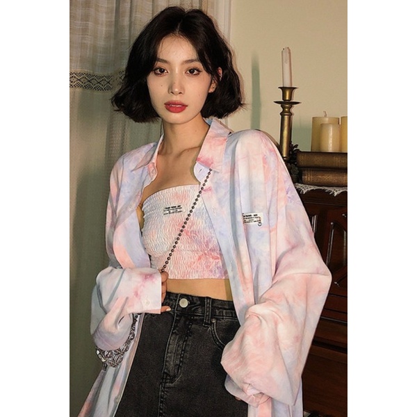 Áo Sơ Mi Tay Dài Nhuộm Màu Phong Cách Hong Kong Cổ Điển Thời Trang Cho Nữ