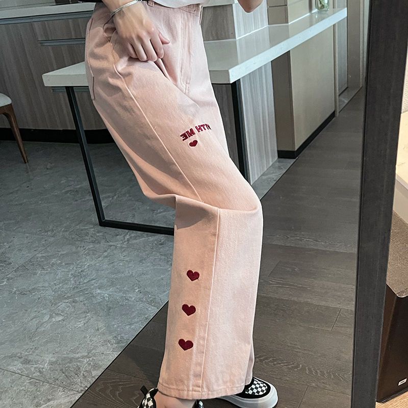 Quần Jean Dài Lưng Cao Ống Rộng Màu Hồng Thời Trang Mùa Xuân Mới Cho Nữ