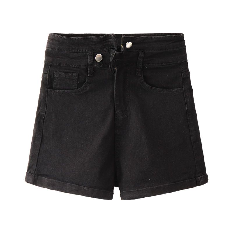 Quần Short Denim Màu Đen Lưng Cao Dáng Ôm Thời Trang Mùa Hè Cho Nữ