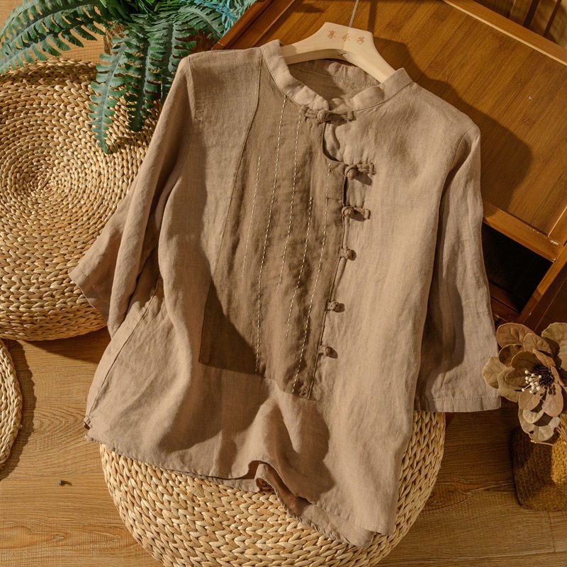Hàng Mới Về Mới Áo Sơ Mi Vải Lanh Cotton Cao Cấp Phong Cách Trung Hoa Cổ Điển Cho Nữ