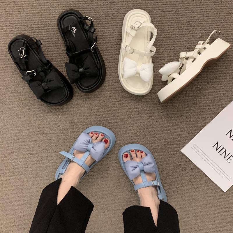 Giày Sandal Đế Dày Đính Nơ Thời Trang Mùa Hè