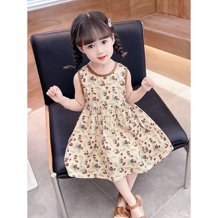 Hàng Có Sẵn ~ [Khuyến Mãi] Đầm Hoa Sát Nách Cotton Nguyên Chất Phong Cách Retro Mùa Hè Mới Cho Bé Gái