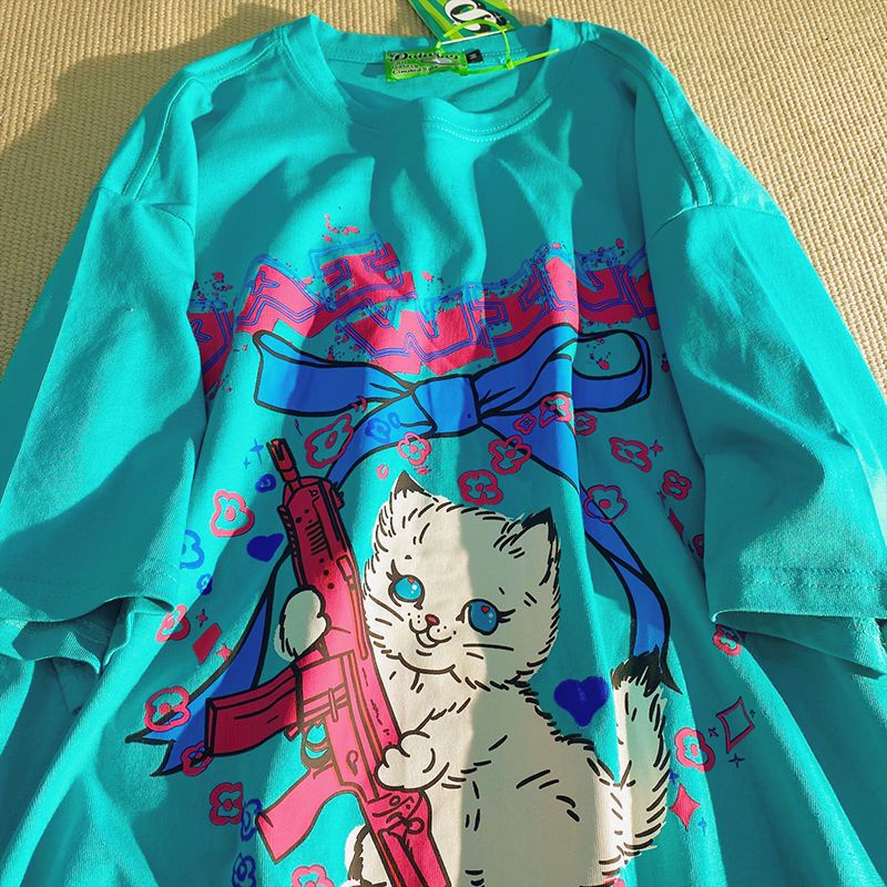 Áo Thun 100% Cotton Tay Ngắn Dáng Rộng In Họa Tiết Hoạt Hình Nhật Bản Thời Trang Mùa Hè Cho Nam Và Nữ