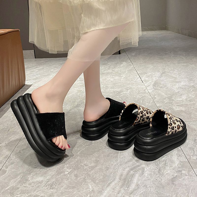 Dép Sandal Đế Xuồng 7cm Họa Tiết Da Báo Thời Trang Hàn Quốc Cho Nữ