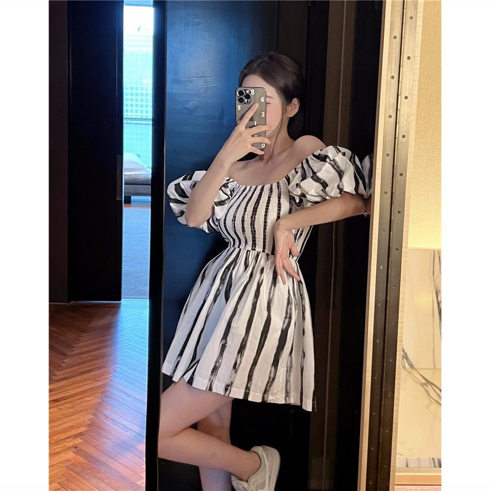 Jumpsuit Trễ Vai Lưng Cao Họa Tiết Kẻ Sọc Thời Trang Mùa Hè Cho Nữ