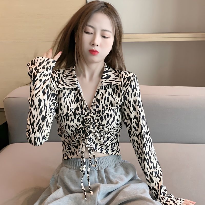 Áo Thun Dài Tay In Họa Tiết Da Báo Cá Tính Dành Cho Nữ