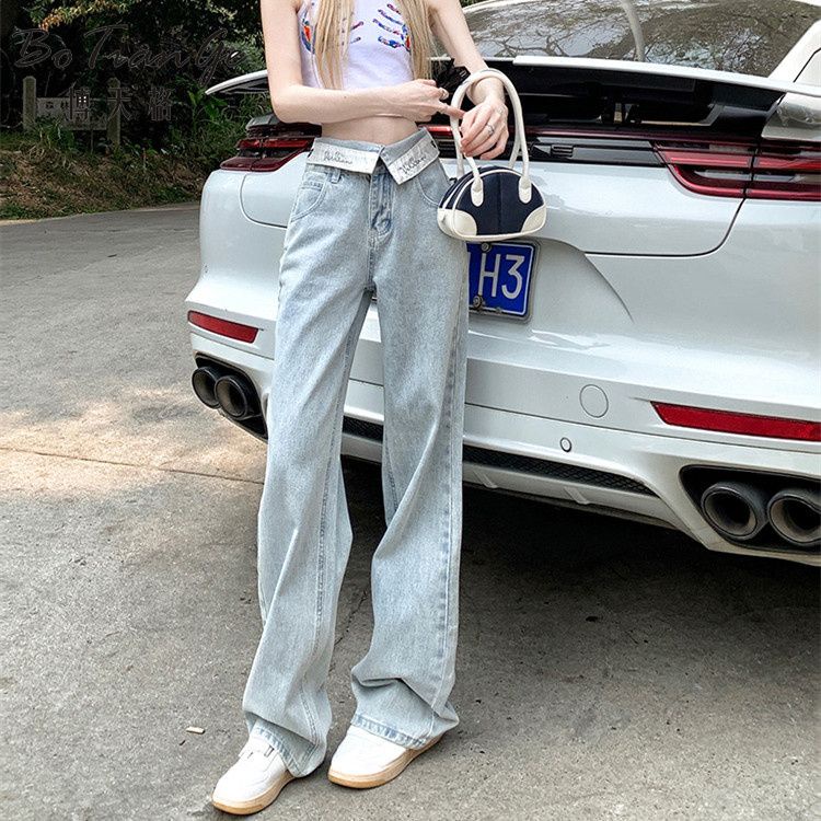 Quần Jean Ống Rộng Thẳng Phong Cách Mỹ Mùa Hè Cao Cấp Kiểu Mới Cho Nữ