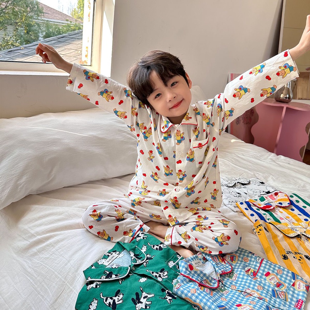 Boys 'pyjama trẻ em xuân thu 2023 phong cách mới phim hoạt hình thời trang vừa lớn bộ đồ trẻ em thường bé trai dài tay đồ mặc nhà