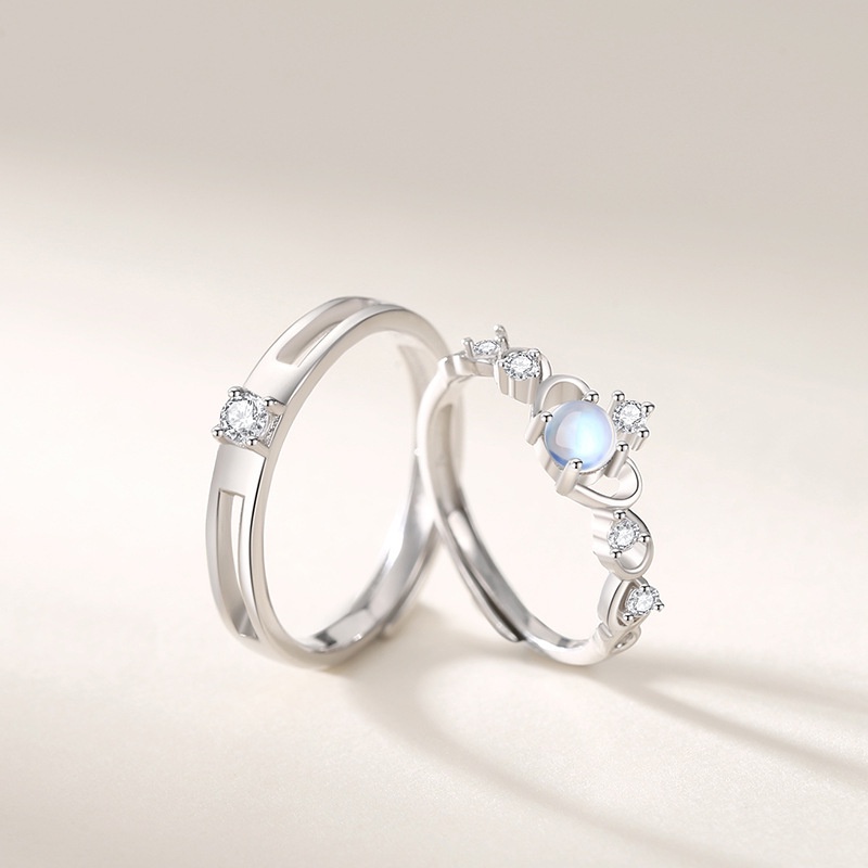 Nhẫn Cặp Đính Đá Mặt Trăng Phong Cách Hàn Quốc Cho Cặp Đôi#Quà Tặng Ngày Lễ 039; s.