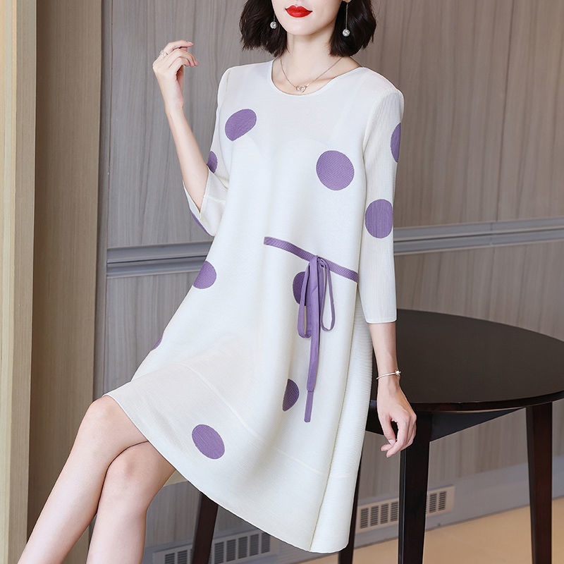 Đầm Dáng Chữ a Xếp Ly Cao Cấp Họa Tiết Chấm Bi Thiết Kế Mới Dành Cho Mùa Xuân Hè