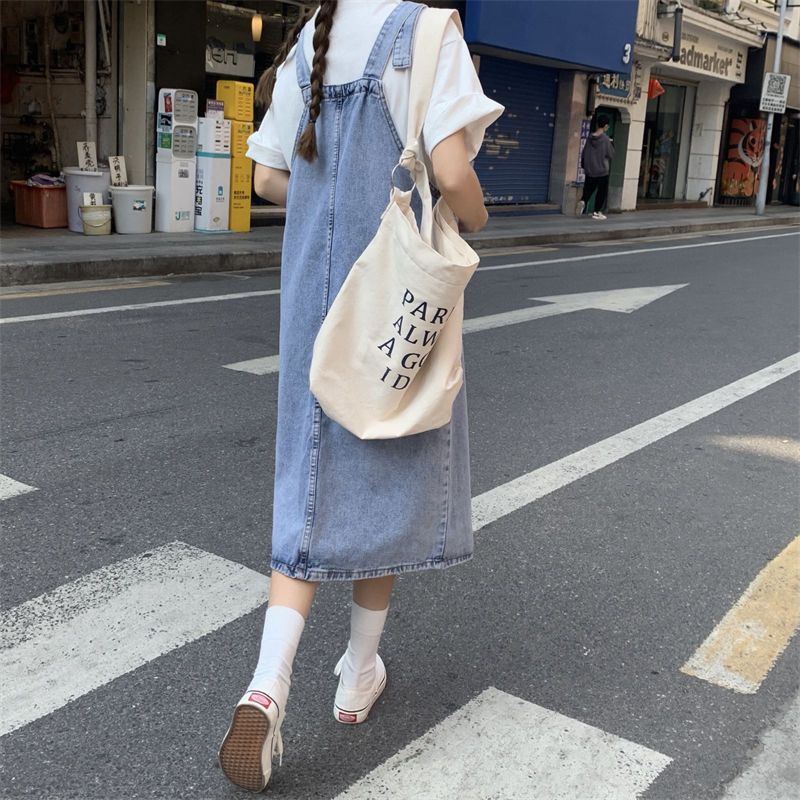 Đầm Yếm Denim Dáng Rộng Phong Cách Nhật Bản Dễ Thương HZFWC3680