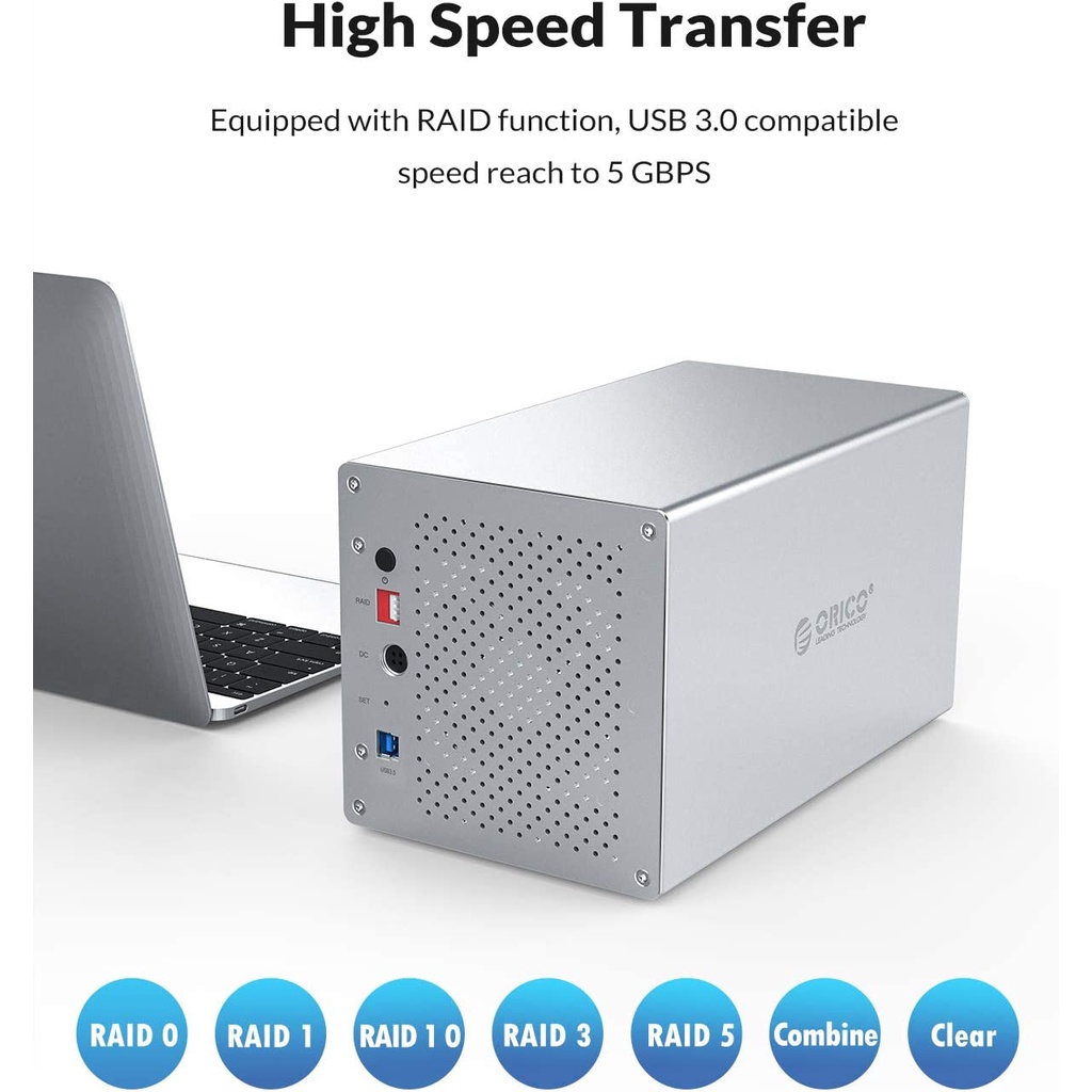 ORICO WS Series Raid 3.5 inch 2/4/5 Khe cắm USB3.0/Type-C sang SATA 3.0 với Hộp cứng Raid Hỗ trợ UASP 2/4/5x16TB cho Mac/Win/Linux