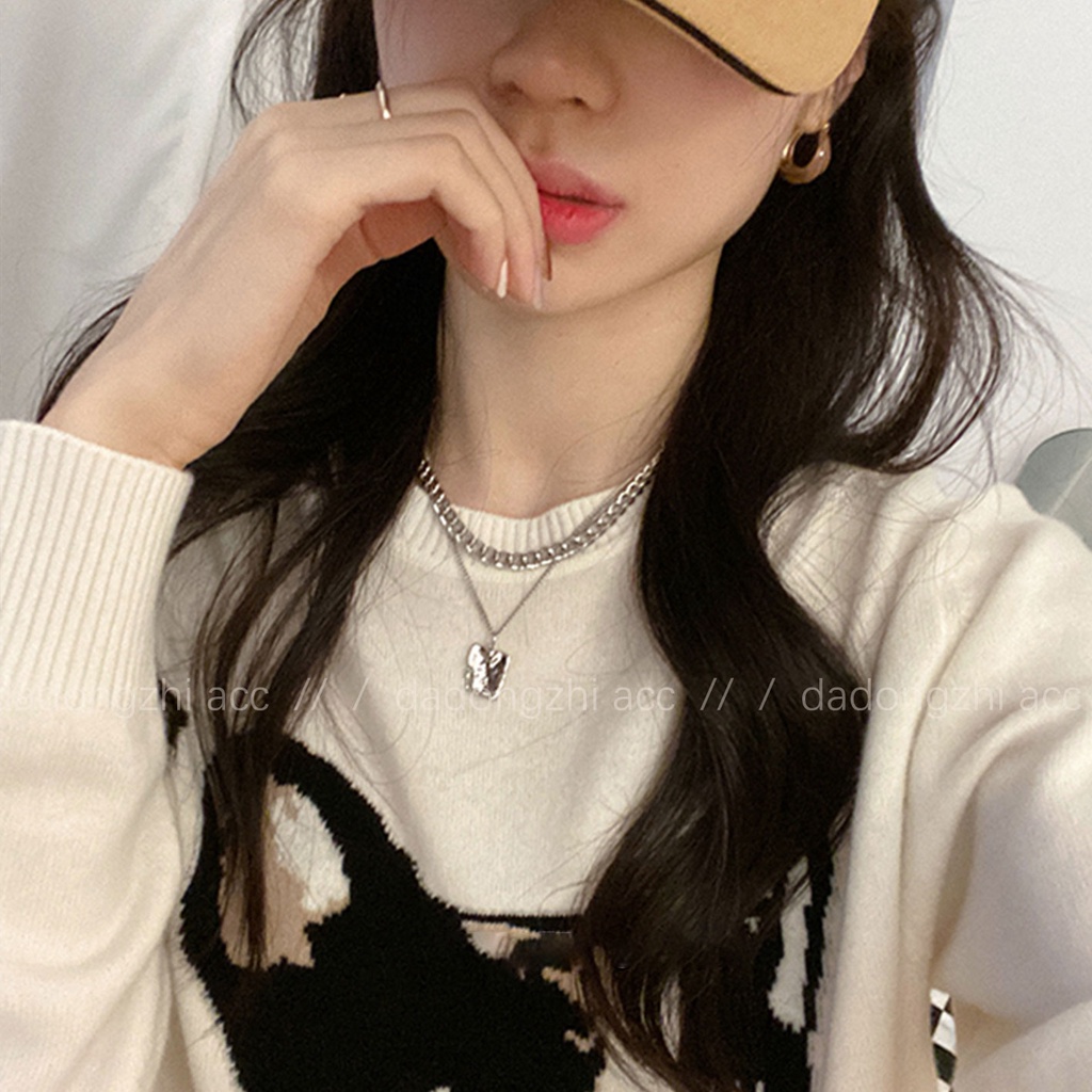 Dây Chuyền Hai Lớp Mặt Vuông Phong Cách Hip Hop Cao Cấp Sang Trọng