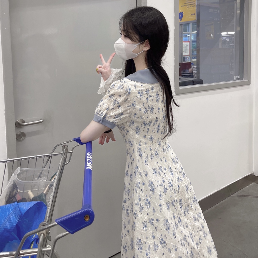 Đầm Hoa Cổ Búp Bê Thắt Nơ Nhấn Eo Thanh Lịch Thời Trang Mùa Hè