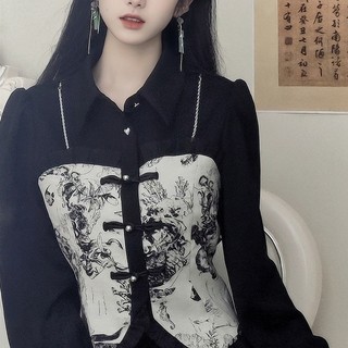 Mới Phong Cách Trung Hoa Vintage Thiết Kế Cao Cấp Màu Đen Niche Rời Phù Hợp Với Áo Dài Tay Nữ