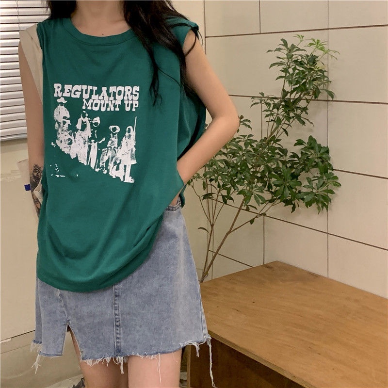 Jiashucheng Áo Thun Giả Hai Lớp Không Tay Dáng Rộng Phong Cách Retro Hong Kong Mùa Hè Cho Nữ Sinh