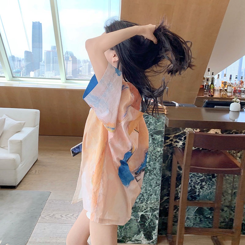 Áo Sơ Mi Tay Ngắn Dáng Rộng In Họa Tiết Tranh Sơn Dầu Độc Đáo Thời Trang Cho