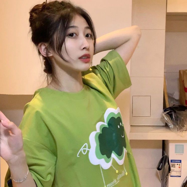 Jiashucheng Áo Thun Cotton Nguyên Chất Tay Ngắn Màu Bơ Ngọt Ngào Thời Trang Mùa Hè Niche