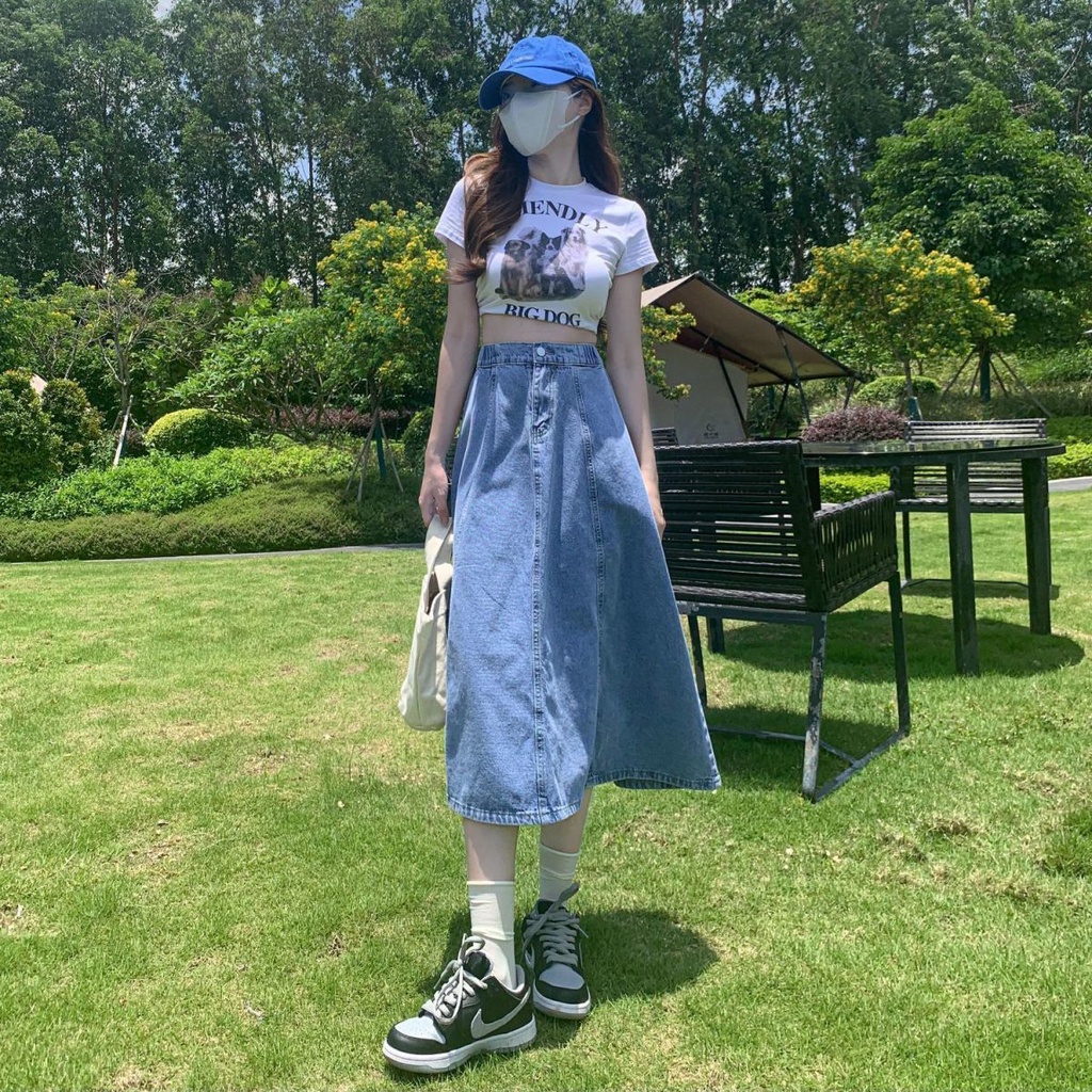 Chân váy jean Mỏng Dáng Chữ a Lưng Cao Co Giãn Thời Trang Mùa Hè 2023 Cho Nữ