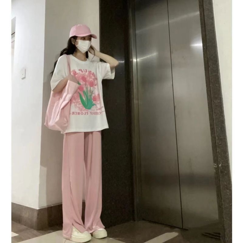 Áo Thun 100% Cotton Tay Ngắn Dáng Rộng In Hình Hoa Tulip Thời Trang Mùa Hè