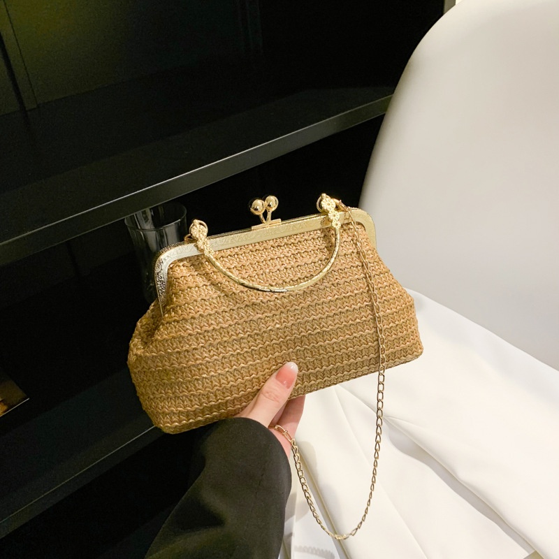 Túi Đeo Chéo Sợi Rơm Dệt Phối Dây Xích Thời Trang Mùa Xuân 2023 Cho Nữ
