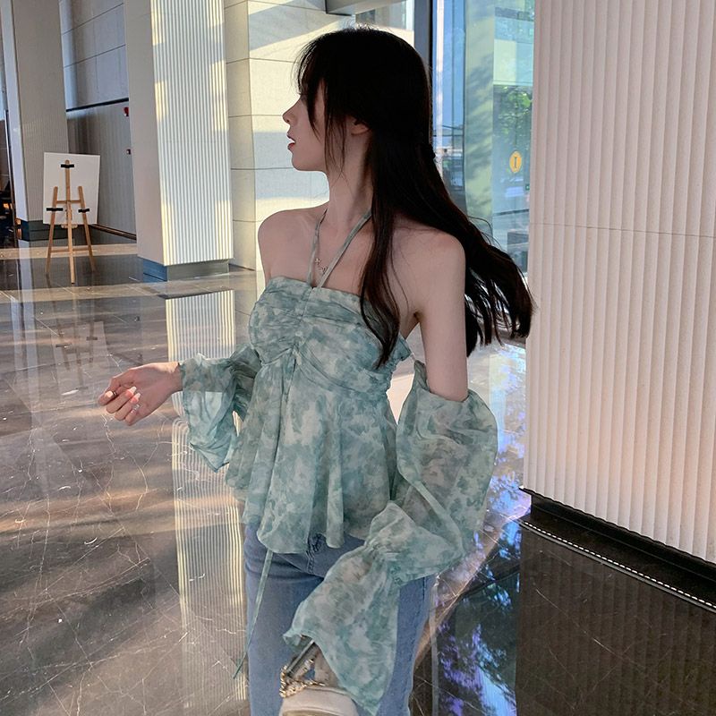 Jiashucheng Áo Chiffon Trễ Vai Dáng Ngắn In Hoa Kiểu Pháp Thời Trang Mùa Hè Cao Cấp Cho Nữ