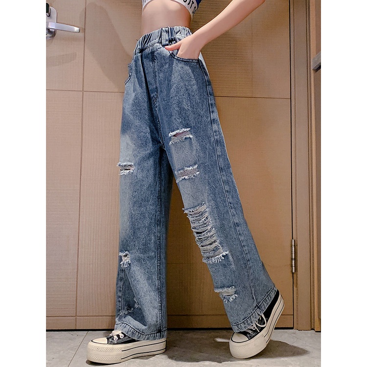 [Hàng Mới Về Đặc Biệt] ~ Quần Jean Ống Rộng Rách Gối Phong Cách Mới 2023 Dành Cho Bé Gái
