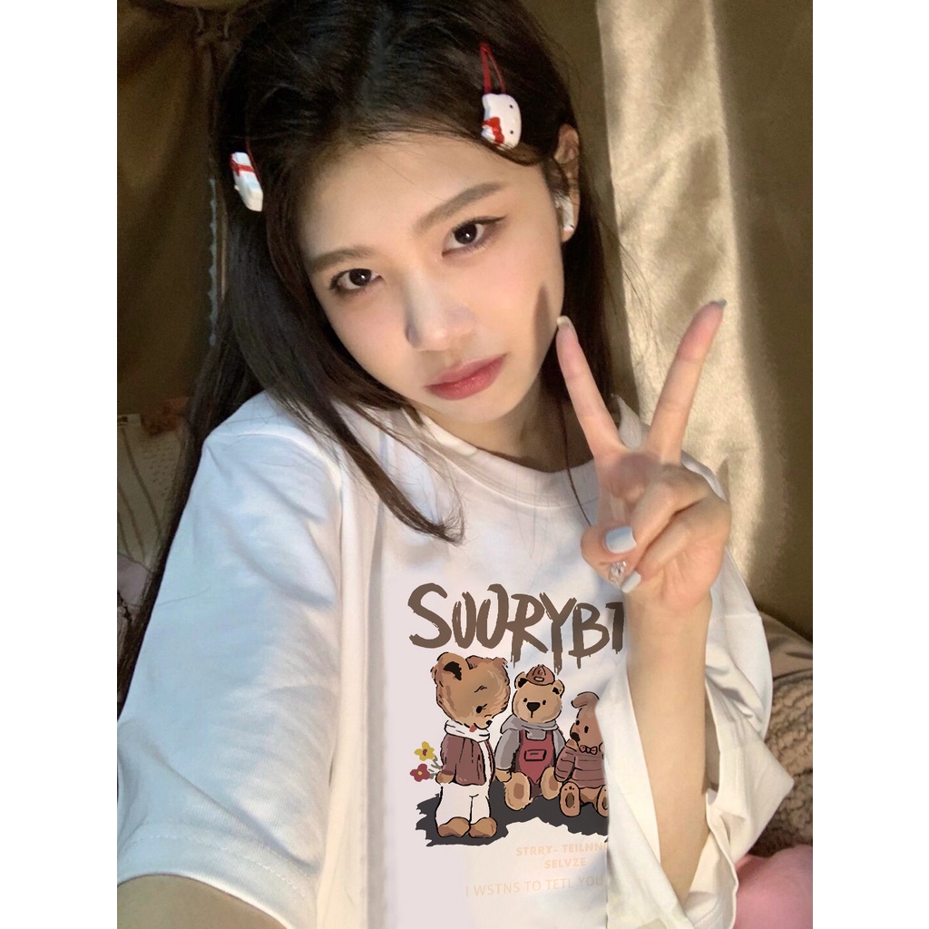 Áo Thun Cotton Cổ Tròn Ngắn Tay Dáng Rộng In Họa Tiết Đơn Giản Hợp Mùa Xuân Hè