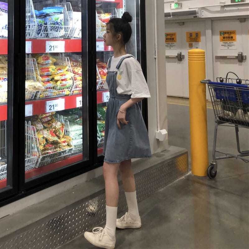 Jiashucheng Đầm Yếm Denim Thời Trang Xuân Hè Nhật Bản Dành Cho Bé