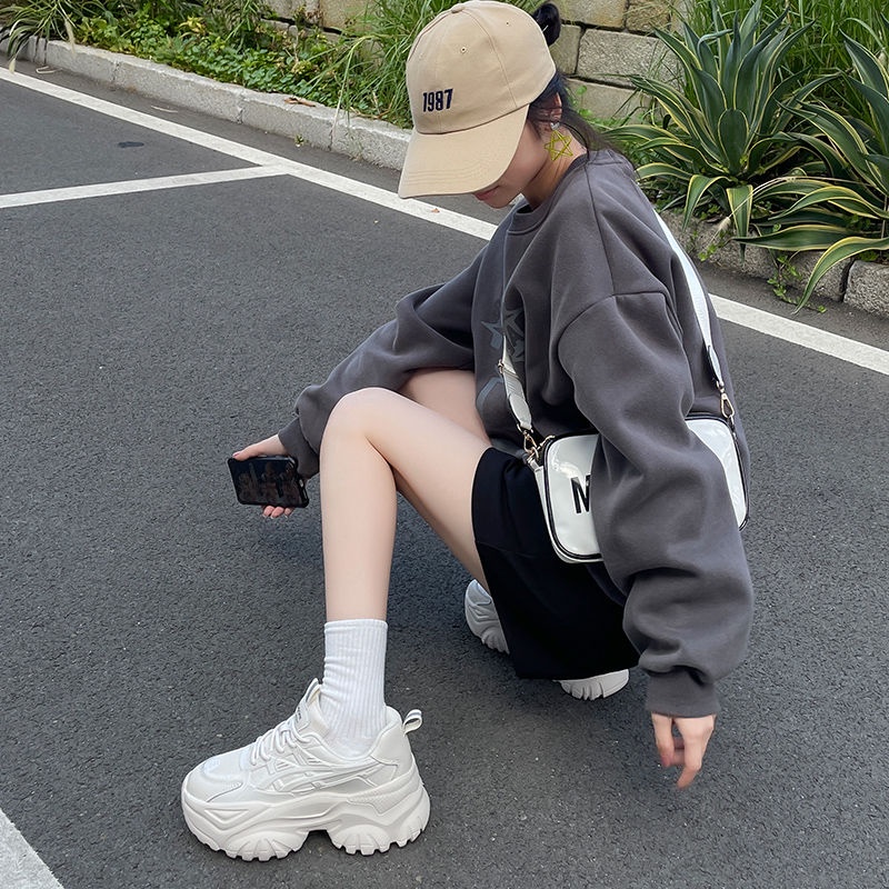 Giày Thể Thao Đế Dày Tăng Chiều Cao Chống Trượt Thoáng Khí Trọng Lượng Nhẹ Thoải Mái Màu Trắng Thời Trang Mùa Hè Cho