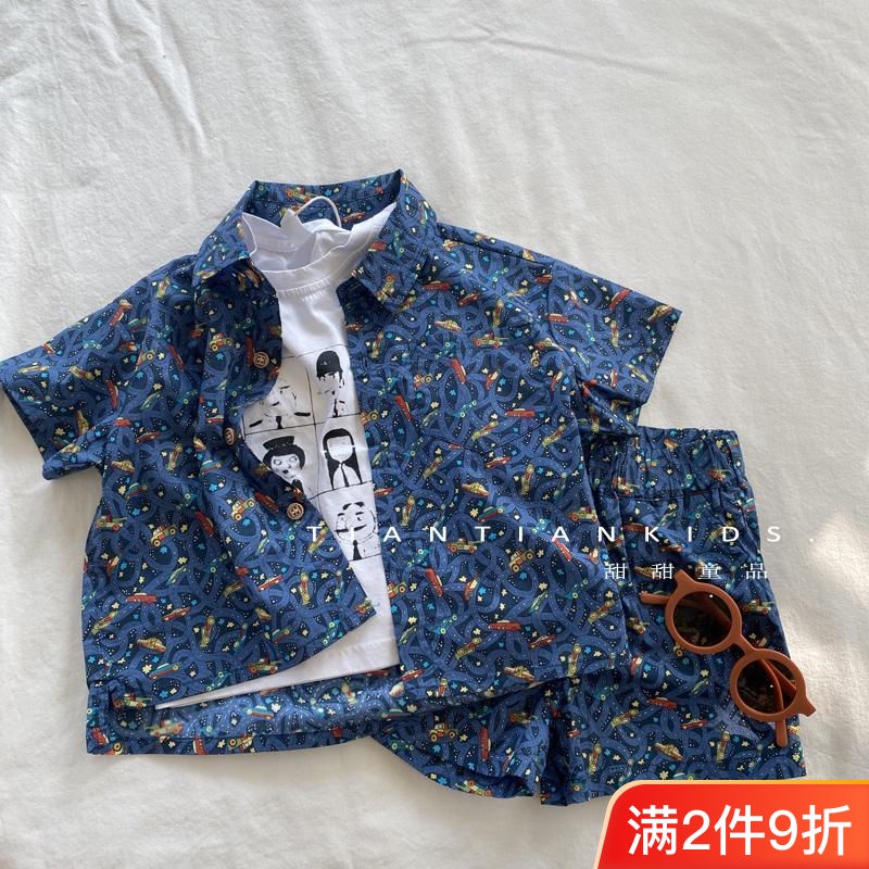 Set Áo Thun Ngắn Tay In Hình Xe Hơi Hoạt Hình Và Quần Short Thời Trang Mùa Hè Cho Bé Trai