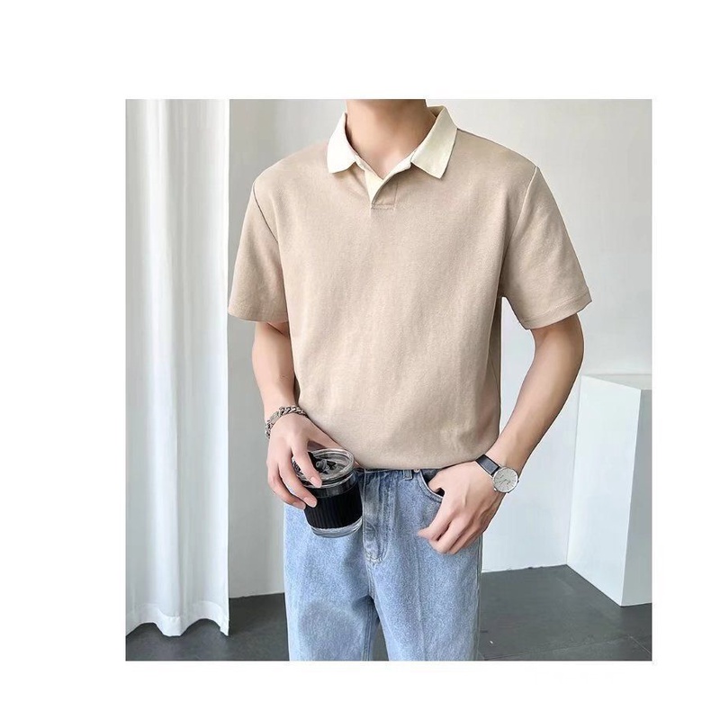 Áo Thun POLO Tay Ngắn Dáng Rộng Màu Trơn Thời Trang Mùa Hè Hàng Mới Dành Cho Bạn Nam