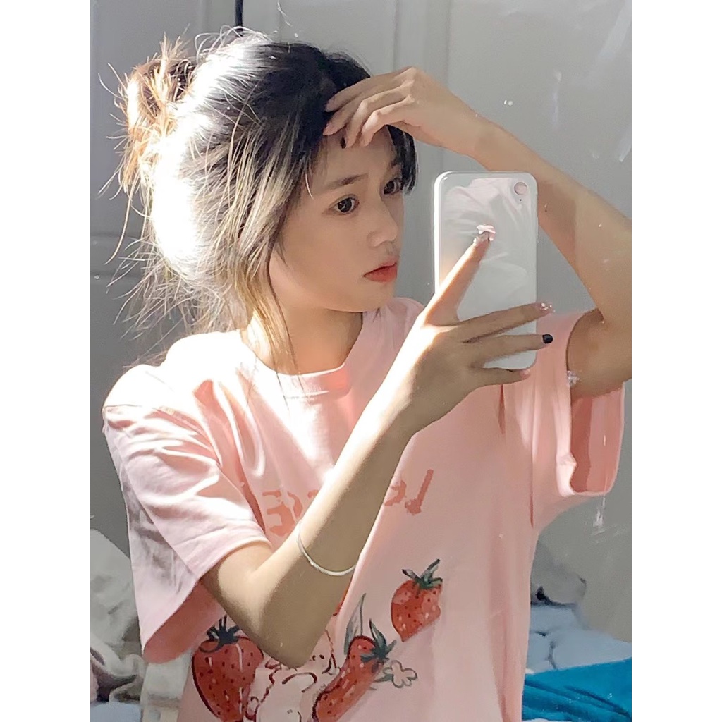 Jiashucheng Áo Thun Ngắn Tay Form Rộng Phong Cách Hàn Quốc Dành Cho Nữ