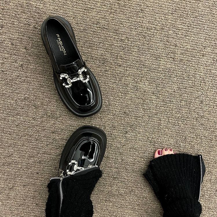 Giày Cao Gót Bằng Da Đế Dày Đính Đá Phong Cách Anh Quốc Cổ Điển Dành Cho Nữ