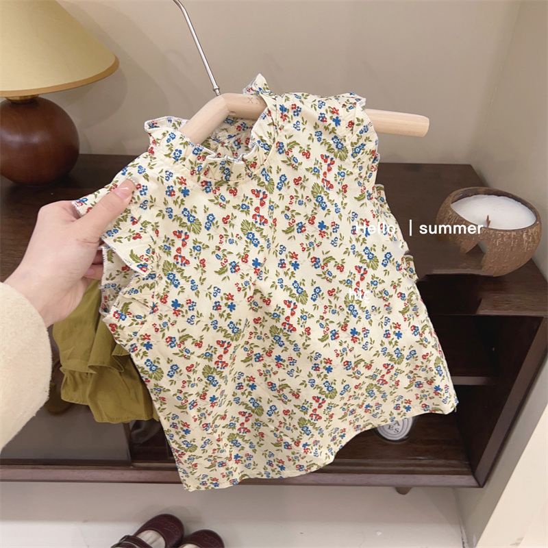 Bộ Đồ Thể Thao Áo Tay Ngắn In Hoa Dễ Thương Thời Trang Mùa Hè Cho Bé Gái