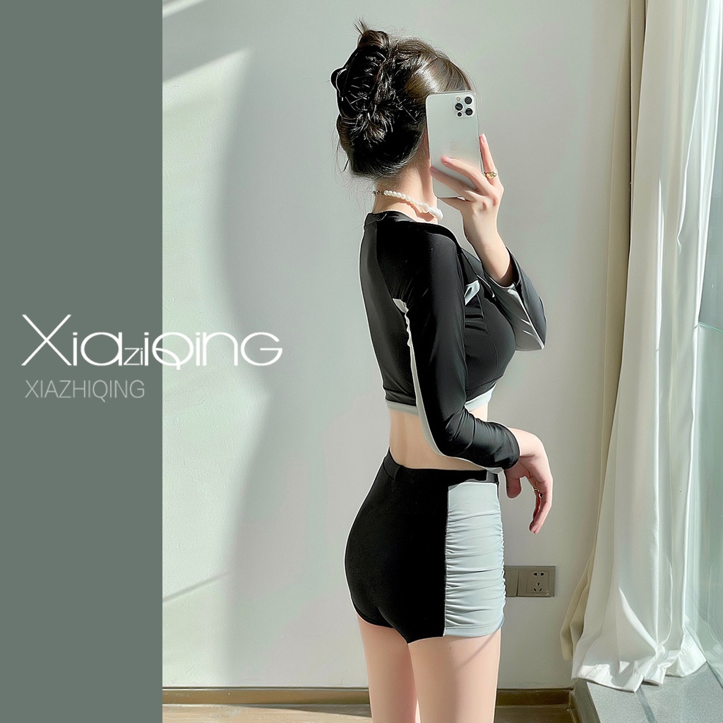 Áo tắm dài tay màu đen thể thao thời trang cho phụ nữ HZFWC1922