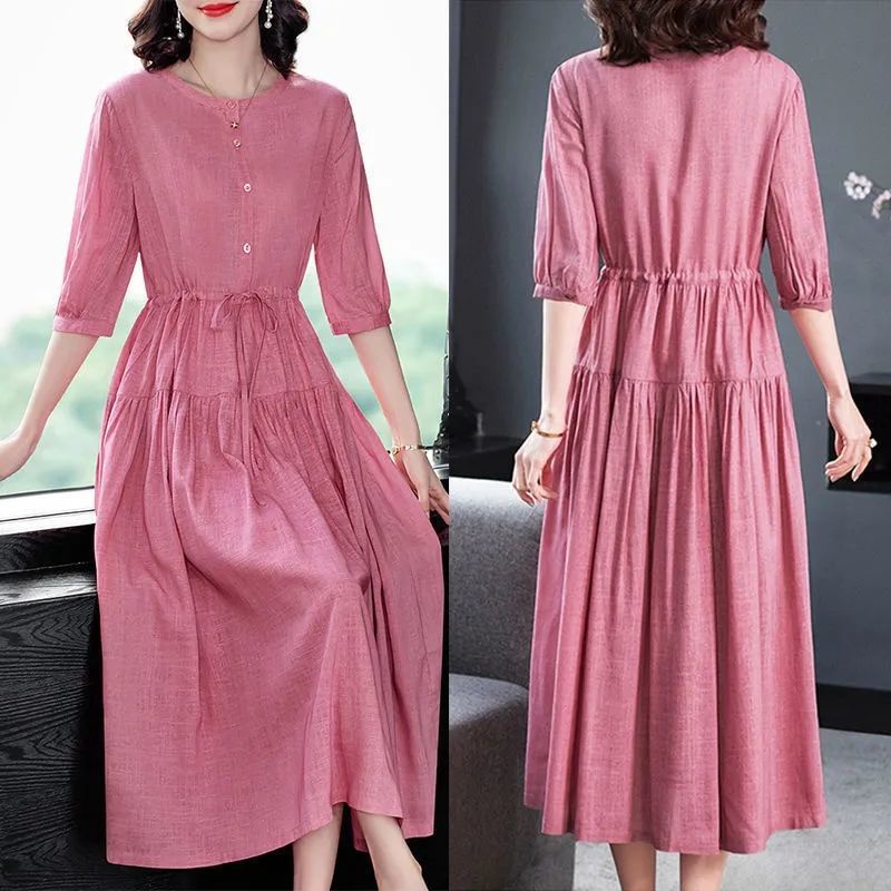 váy đầm trung niên sang trọng Bộ Đồ Thời Trang Xuân Hè Cho Nữ#Đầm Lanh cotton Dáng Dài Chiết Eo Thời Trang Mới 2022 Cao Cấp Dành Cho Bé Gái 39; s