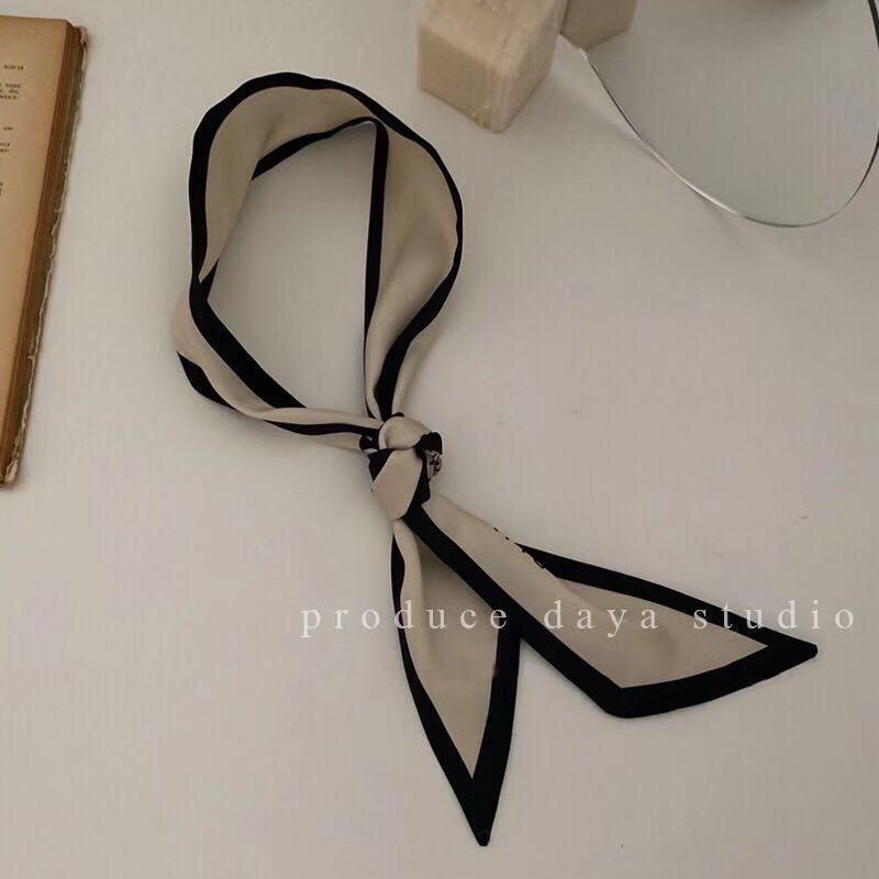 Khăn Choàng Lụa Cao Cấp Dáng Dài Hẹp In Chữ Đơn Giản Thanh Lịch Phong Cách retro Pháp Dễ Phối Đồ