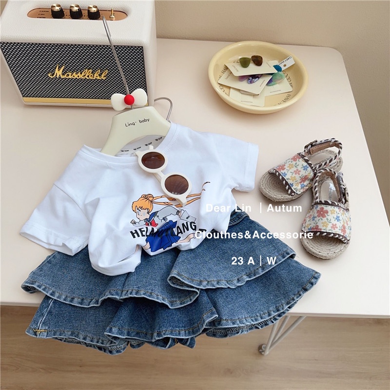 Áo Thun Tay Ngắn In Hình Phong Cách Hàn Quốc Thời Trang Mùa Hè Cho Bé Gái